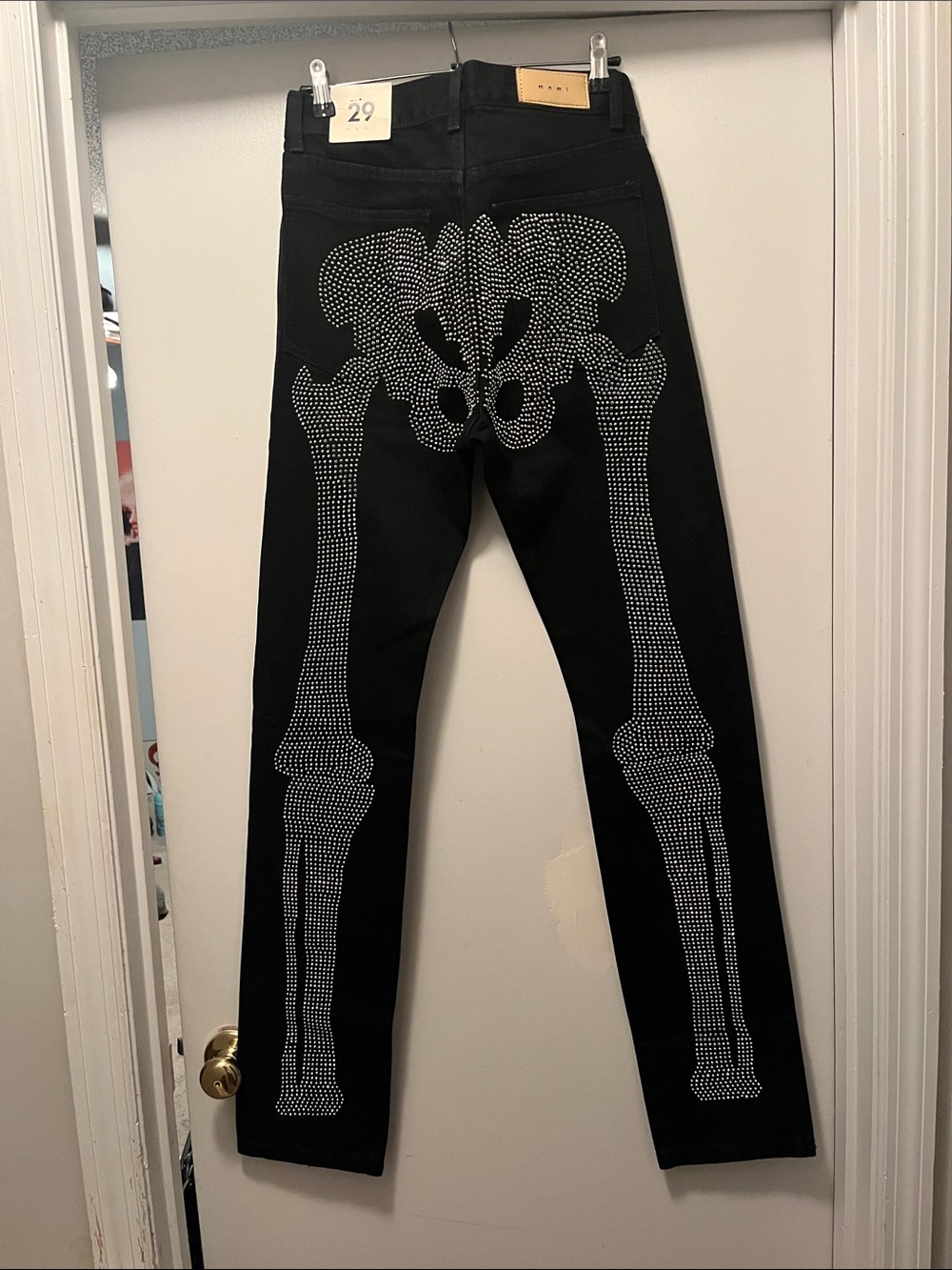 MNML Black Skinny Jeans with Silver Studded Skeleton Design